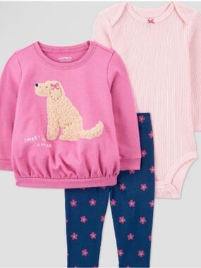 Carter's Pink Sweatshirt, Light Pink Bodysuit & Navy Star Leggings 3pc Set
